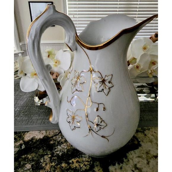 Large White & Gold B&D China Pitcher - Picture 11 of 11